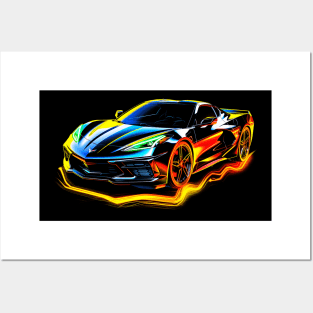 Black C8 Corvette racecar Reflection Supercar Sports car Racing car Posters and Art